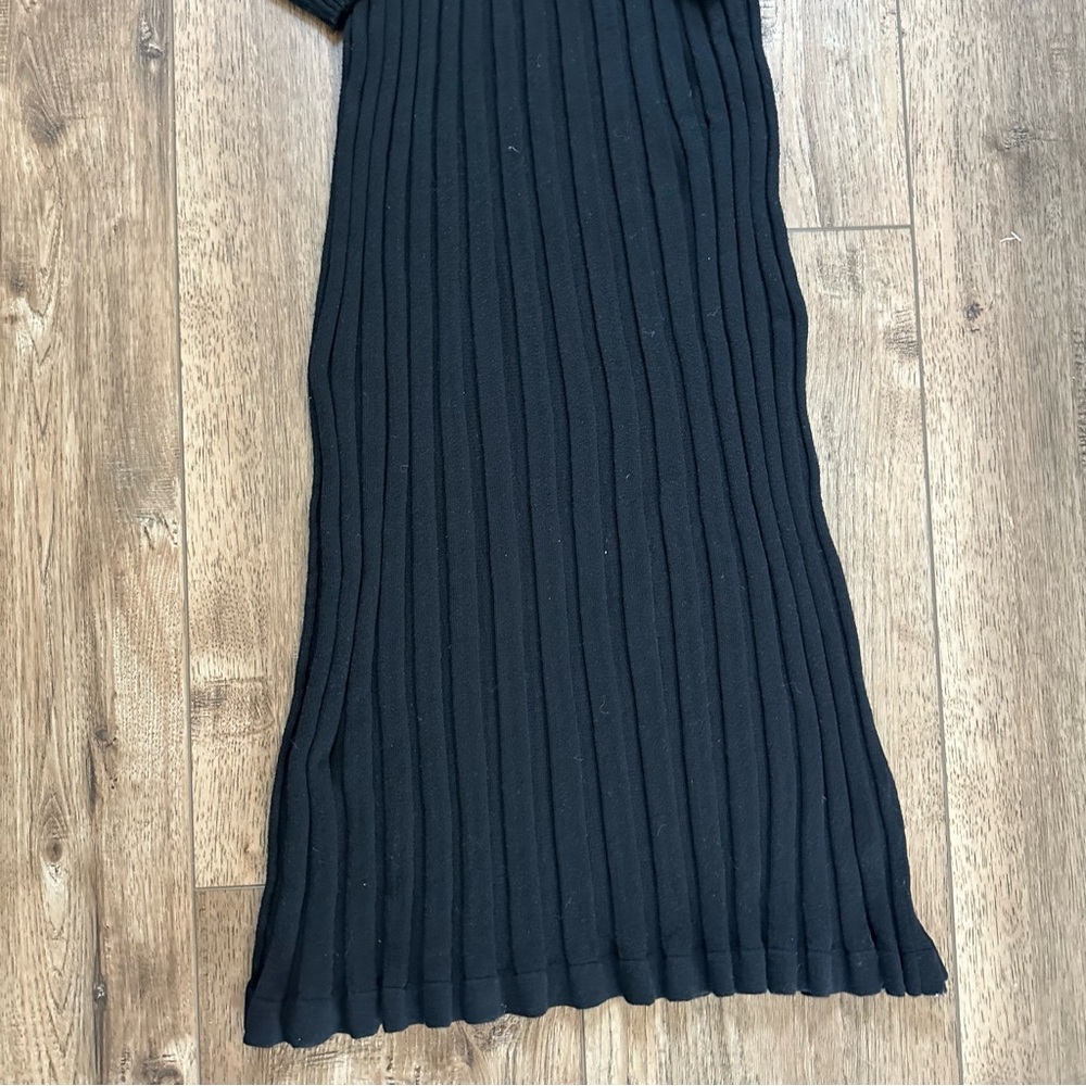 Paper Label Black Ribbed Dress, Midi, Organic Cotton, Stretch, Mock Neck, M - Picture 3 of 8